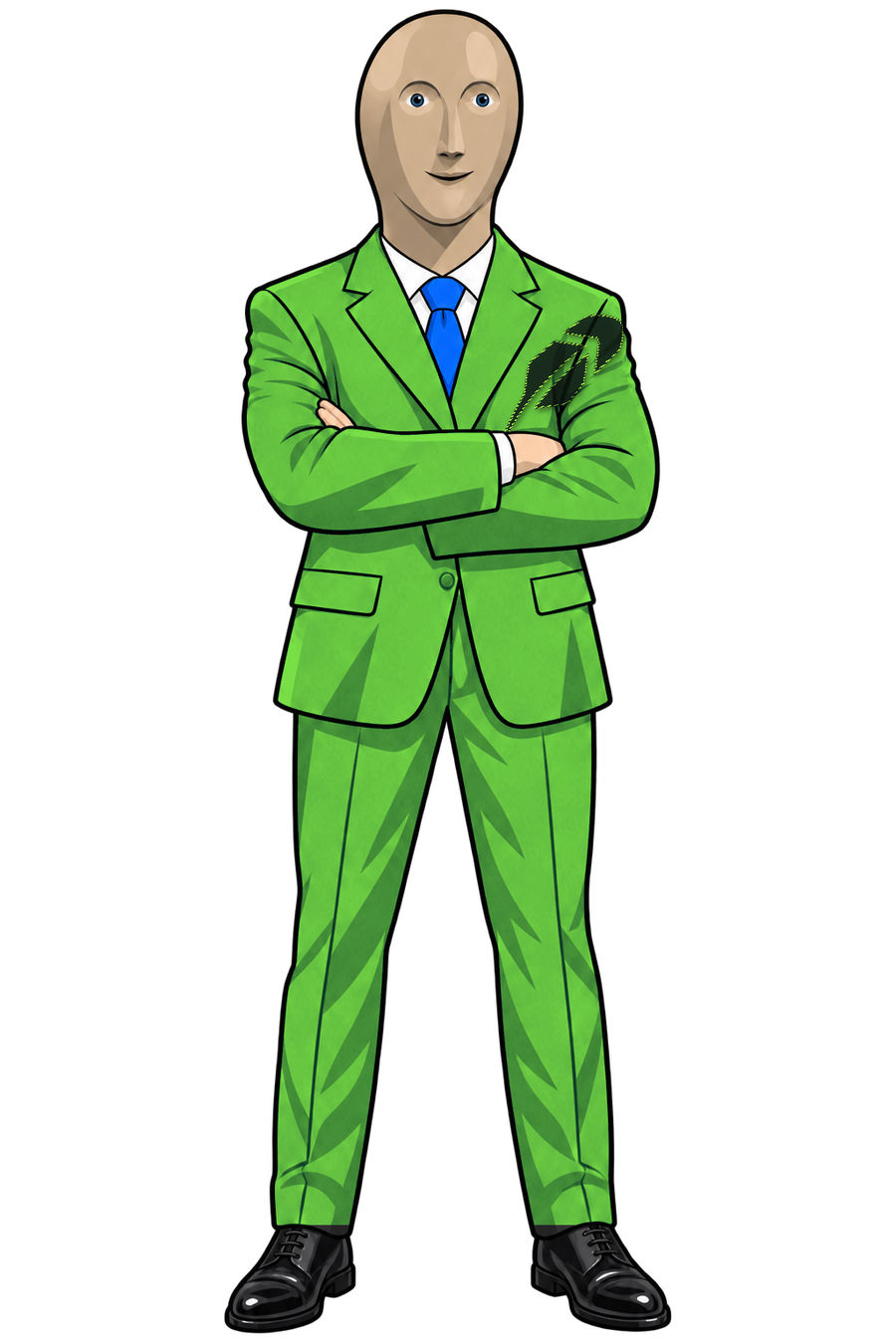 Stonk Season mascot — Stonks businessman with folded arms